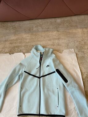 Nike Women's Pale Blue Full-Zip Bomber Jacket with Black Trim